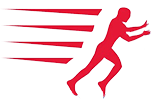 A dynamic red silhouette of a runner
